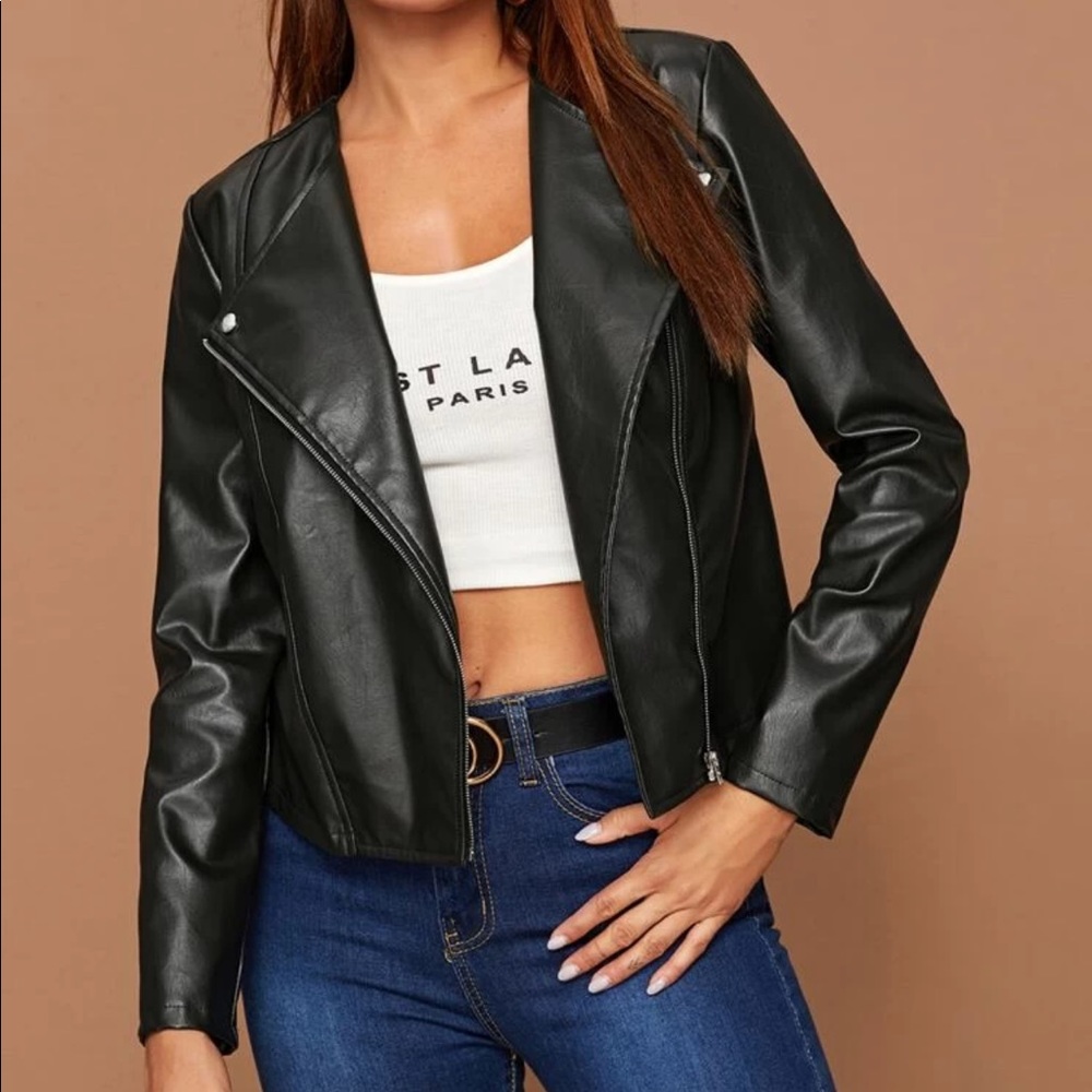 black vegan leather moto jacket - Picture 2 of 4